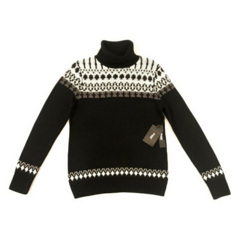 Pajar Black Slope Jacquard Wool Blend Fairisle Turtleneck Sweater Small or Large